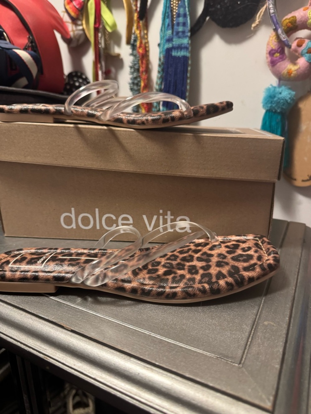 Dolce Vita Leopard Print Slide Sandals with Clear Straps